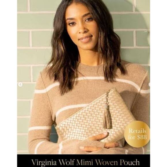 Virginia Wolf Mimi Woven Clutch Pouch Gold Vegan Leather - Picture 1 of 5